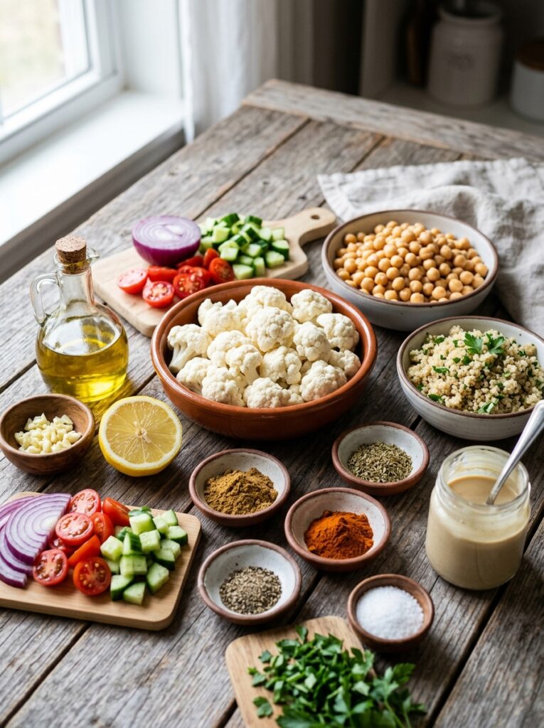Mediterranean Roasted Cauliflower and Chickpea Dinner Bowls Recipe 2 Ingredients for mediterranean di… 202605051958
