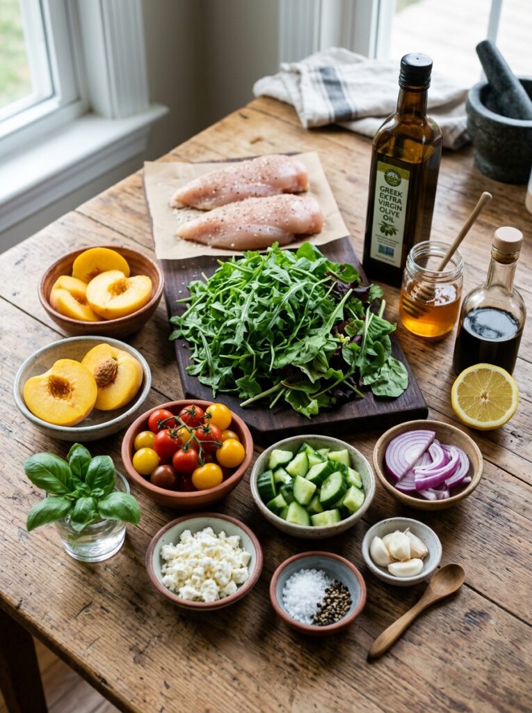 Mediterranean Grilled Chicken and Peach Salad Dinner Recipe 13 Ingredients for mediterranean sa… 202605302021