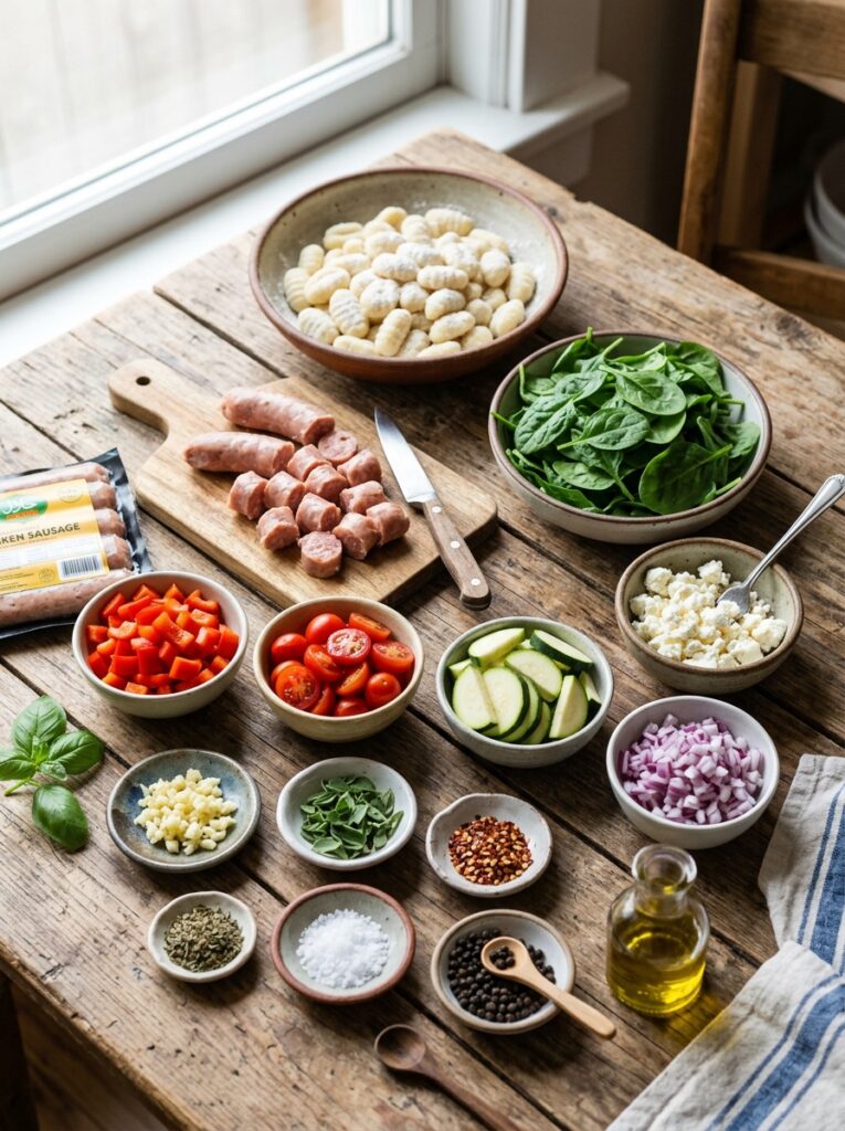 Mediterranean Skillet Gnocchi with Sausage Spinach and Feta Recipe 13 Ingredients for mediterranean sk… 202605091912