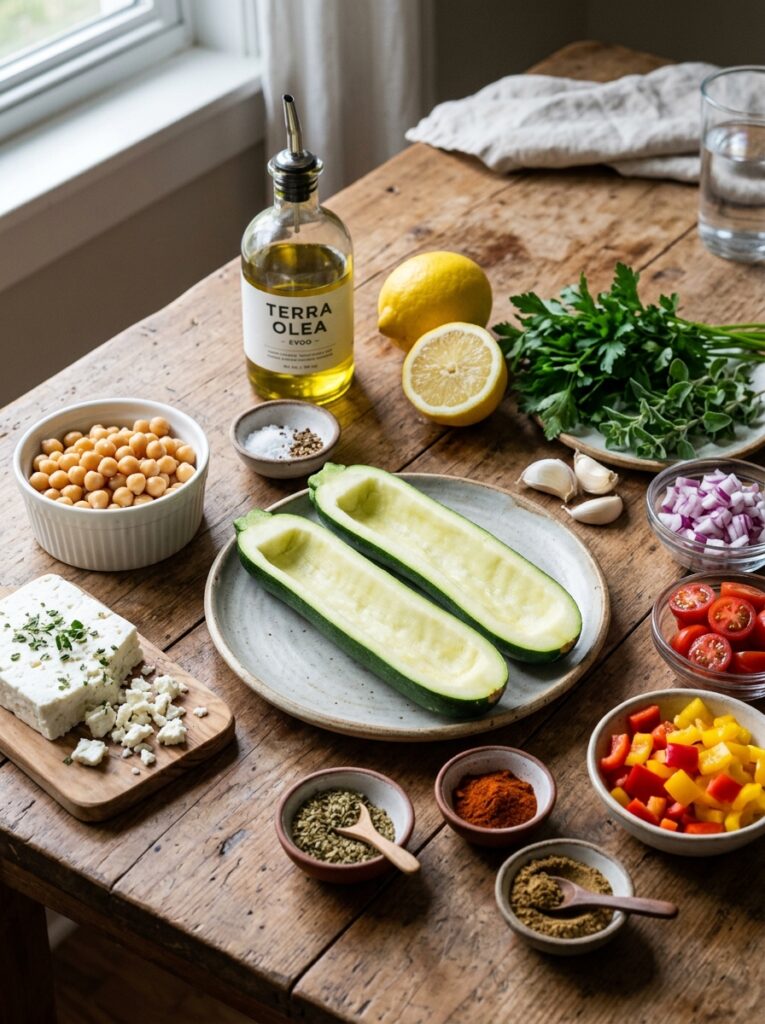 Mediterranean Baked Zucchini Boats with Chickpeas and Feta Recipe 13 Ingredients for mediterranean zu… 202605111215