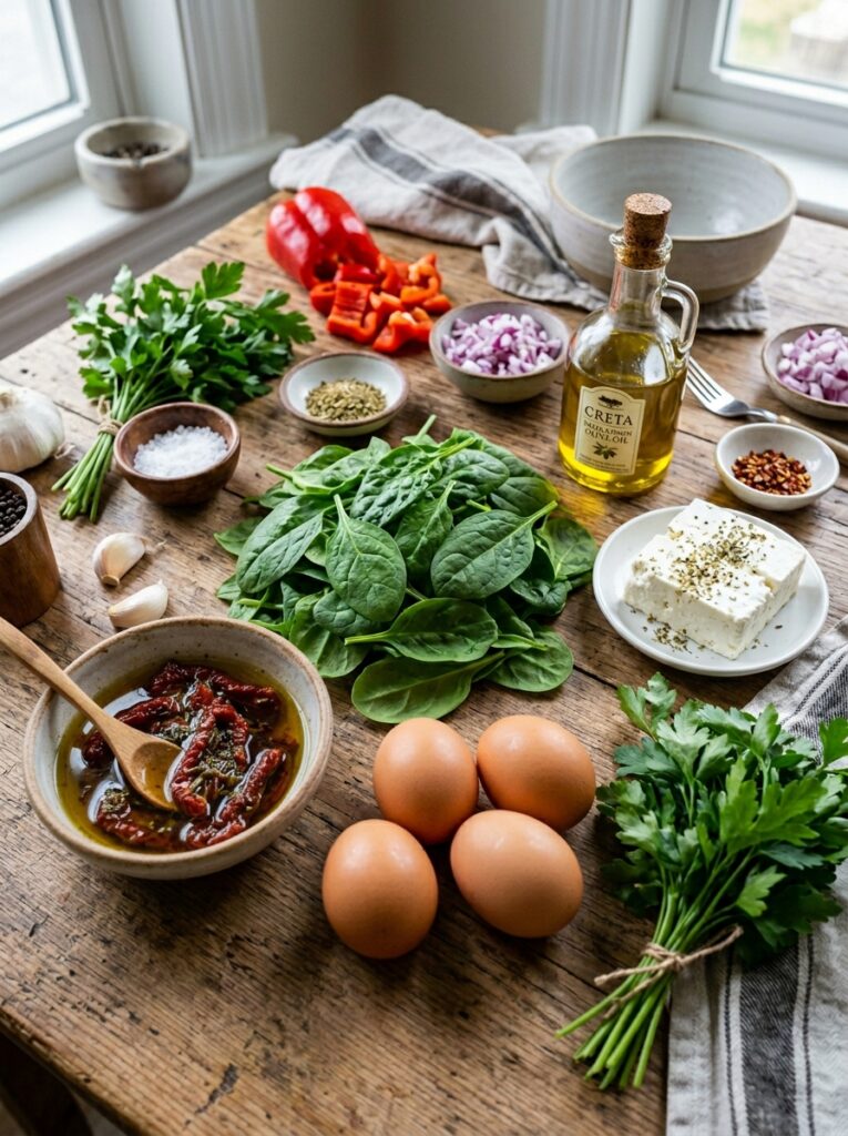 Mediterranean Spinach Sun Dried Tomato Omelet Recipe 13 Ingredients for omelet recipe 202605251418
