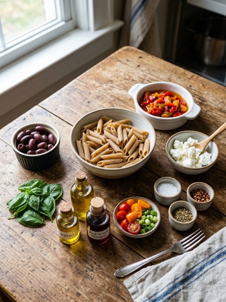 Roasted Red Pepper and Goat Cheese Pasta Salad 13 Ingredients for pasta salad arra… 202606031838