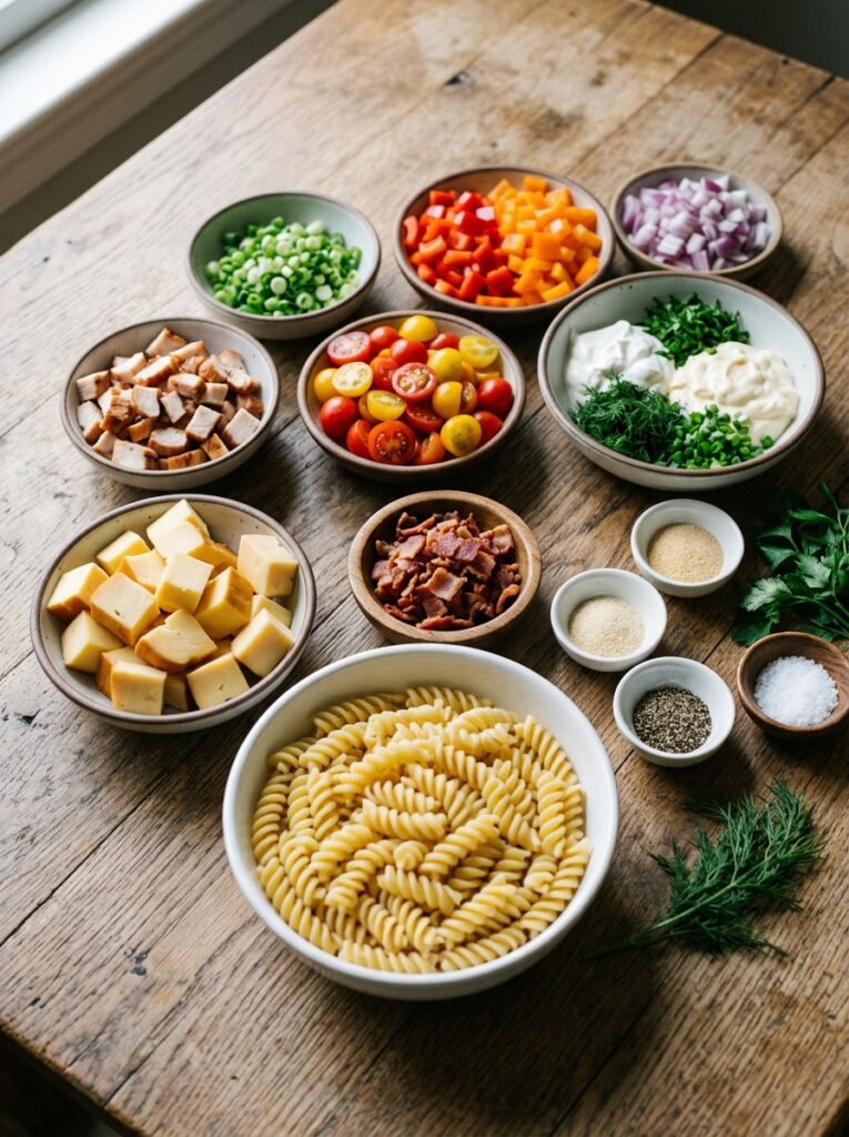 Smoked Gouda Bacon Ranch Pasta Salad 13 Ingredients for pasta salad arra… 202606051713