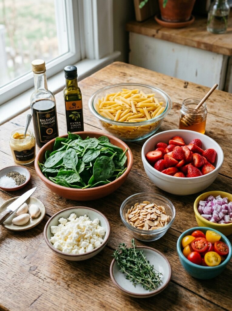 Honey Balsamic Strawberry Spinach Pasta Salad 13 Ingredients for pasta salad arra… 202606051728