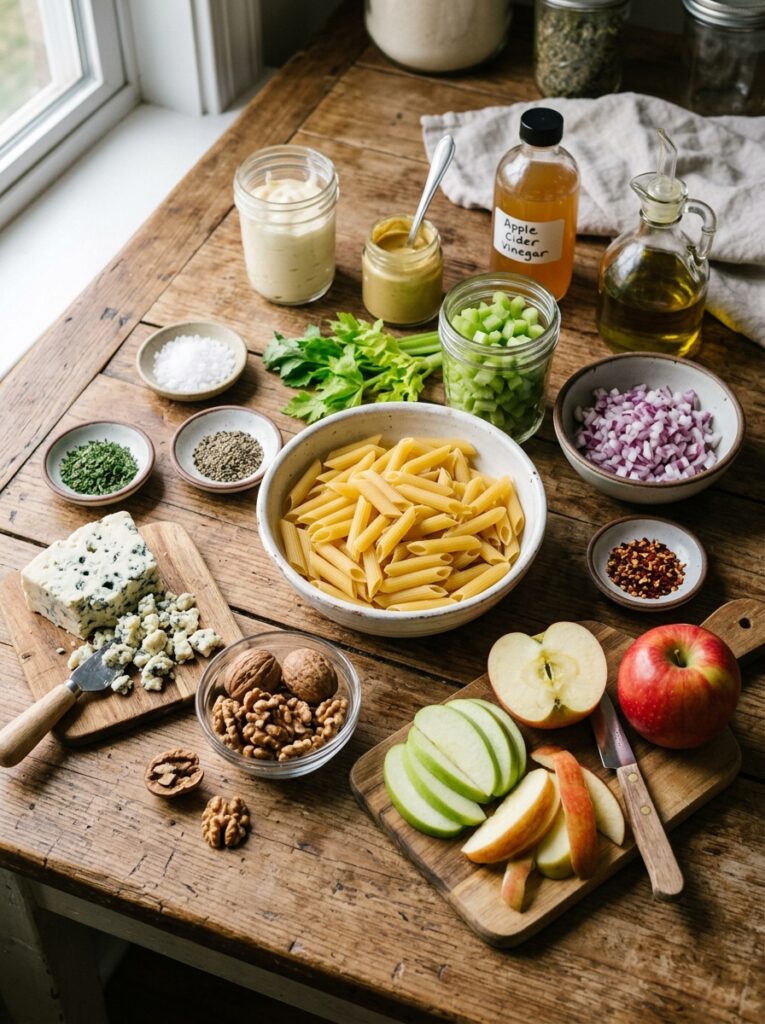 Creamy blue cheese walnut apple pasta salad 2 Ingredients for pasta salad arra… 202606051738