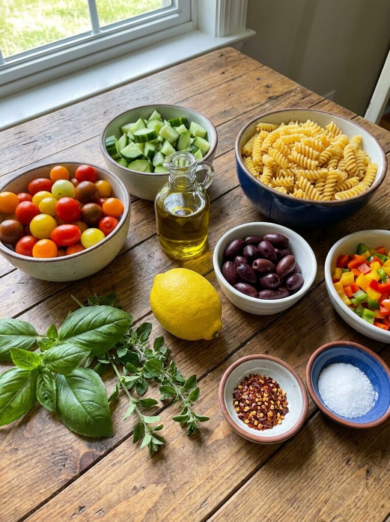 Beginner Mediterranean Tomato Cucumber Pasta Salad Recipe 13 Ingredients for pasta salad recipe 202605132346