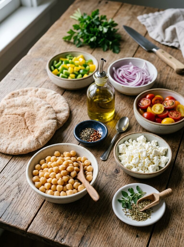 Beginner Mediterranean Chickpea Feta Pita Pizza Recipe 13 Ingredients for pita pizza recipe 202605031916