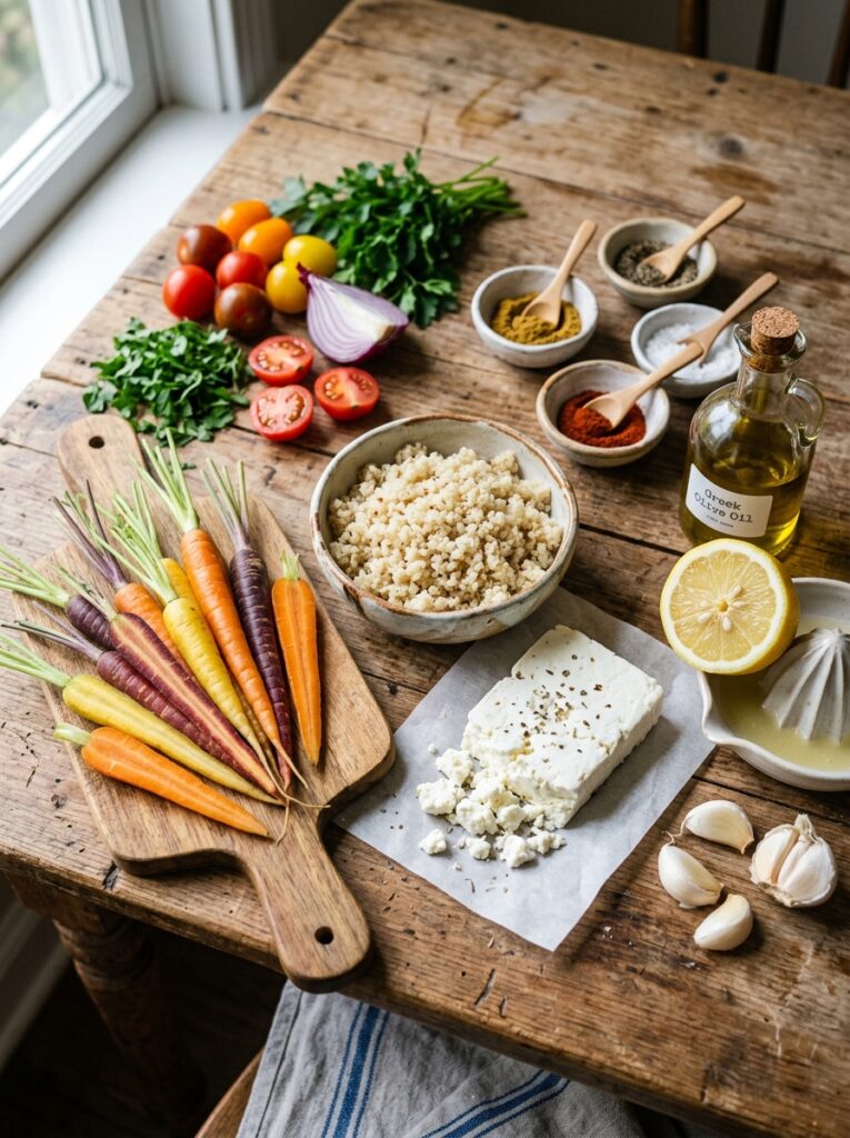 Beginner Mediterranean Roasted Carrot Feta Quinoa Recipe 13 Ingredients for roasted carrot f… 202605121537