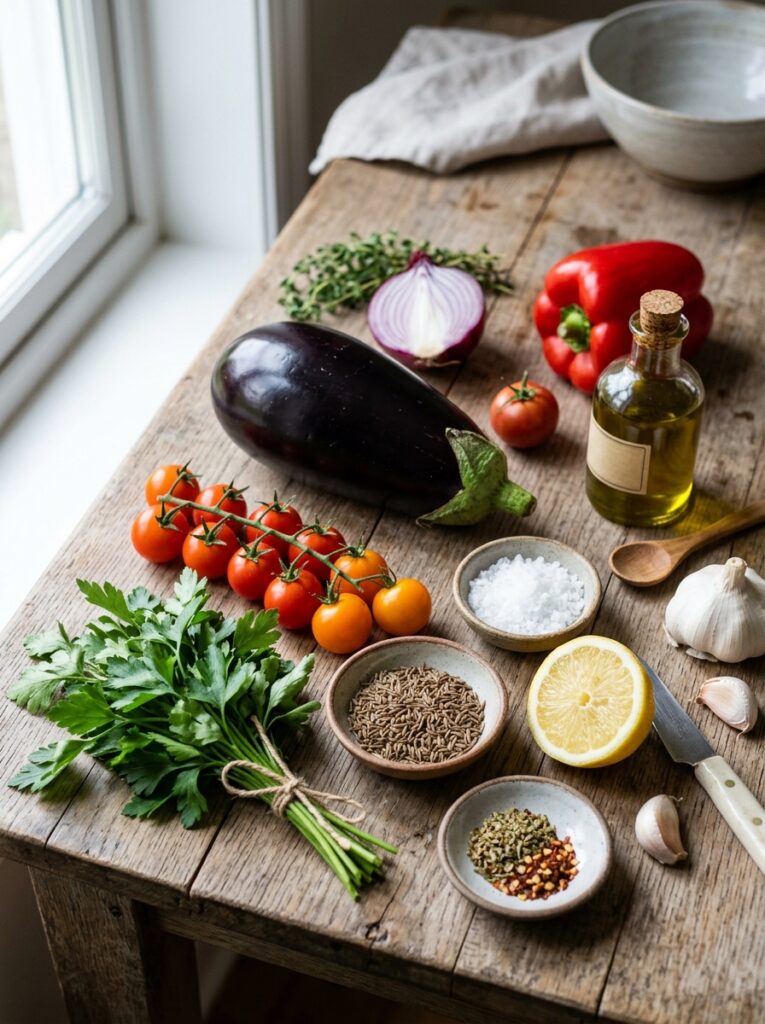 Mediterranean Roasted Eggplant Tomato Salad Recipe 13 Ingredients for roasted eggplant… 202605042218