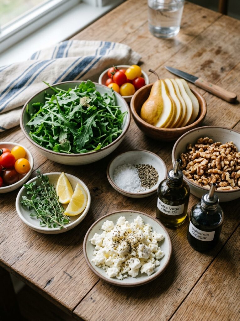 Mediterranean Arugula Pear Walnut Feta Salad Recipe 13 Ingredients for salad recipe 202605032210