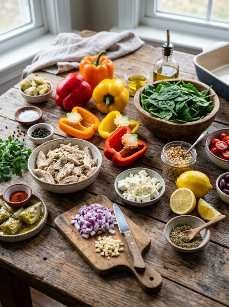 Mediterranean Chicken Spinach Artichoke Stuffed Peppers Recipe 13 Ingredients for stuffed peppers … 202606021911 1