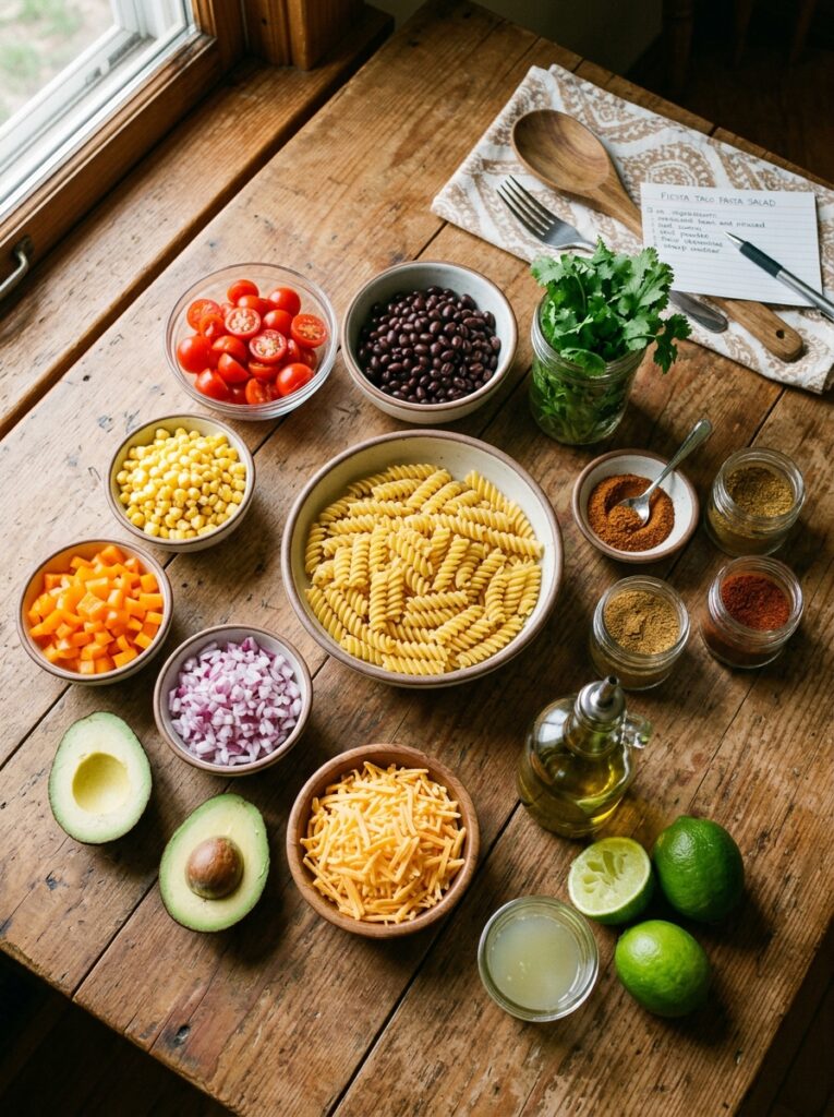 Fiesta taco style cold pasta salad 13 Ingredients for taco pasta salad 202606041721
