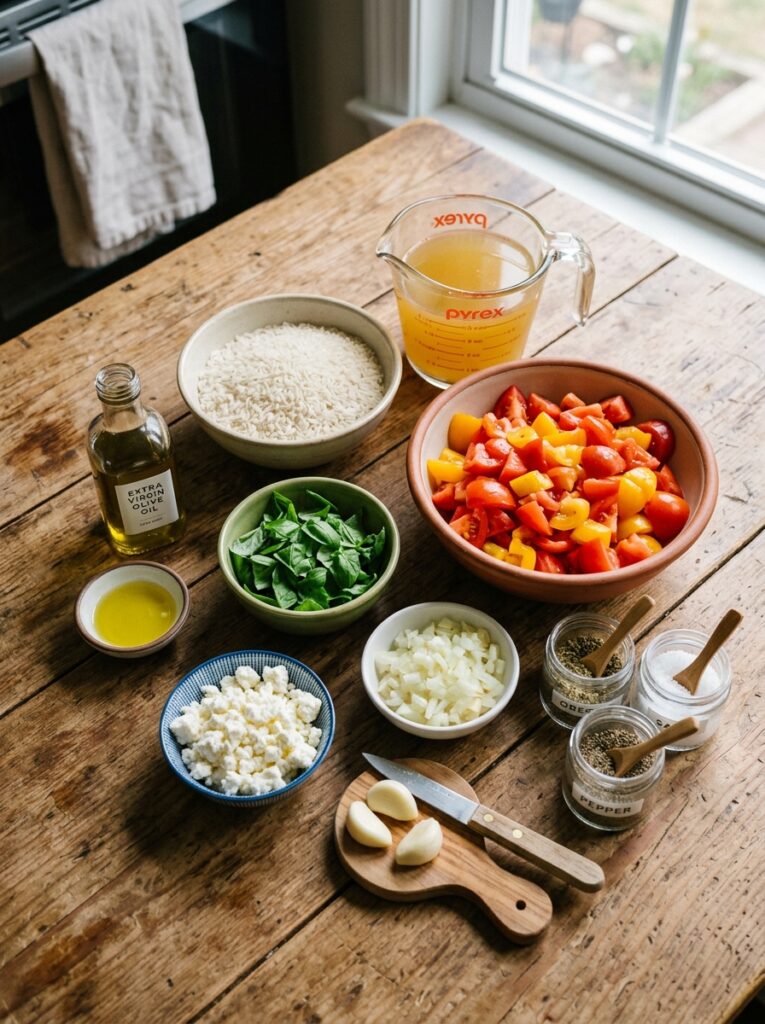 beginner mediterranean tomato basil feta rice recipe 13 Ingredients for tomato basil fet… 202605221842