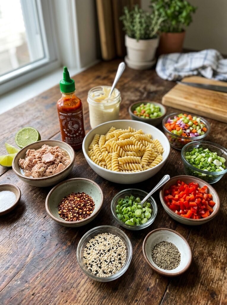 Spicy sriracha mayo tuna pasta salad 13 Ingredients for tuna pasta salad 202606041734