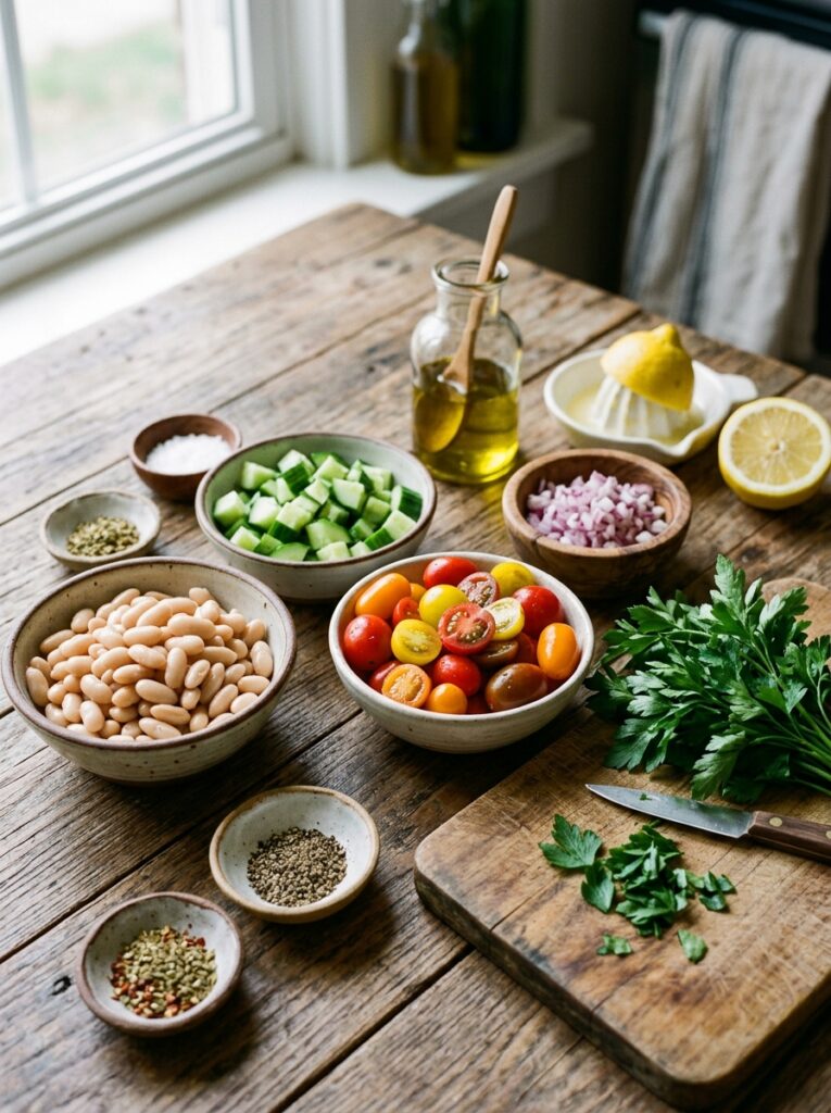 Mediterranean White Bean Cucumber Tomato Salad Recipe 13 Ingredients for white bean salad 202605241517