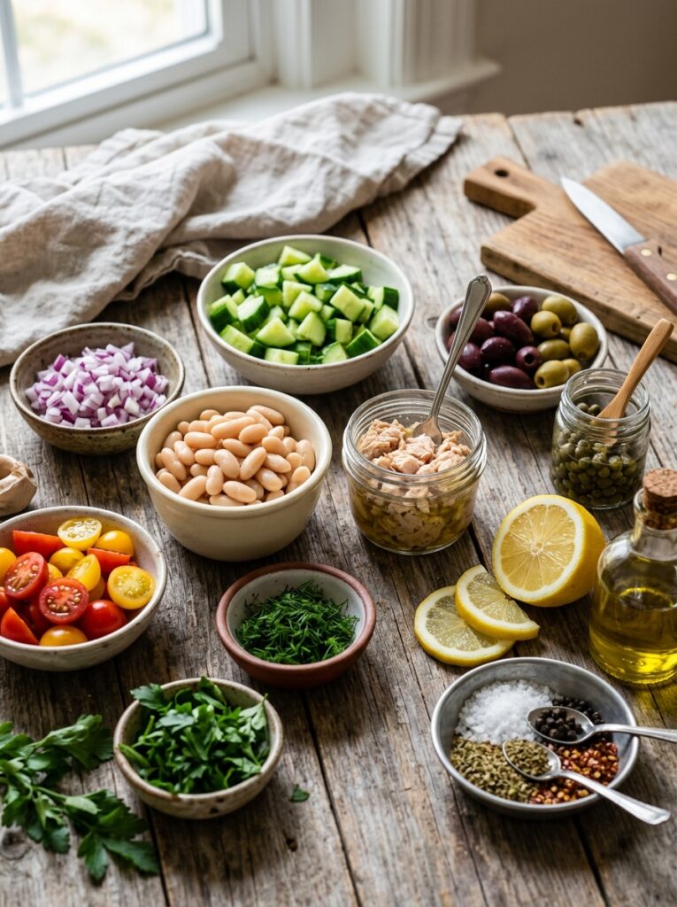 mediterranean white bean tuna cucumber salad recipe 13 Ingredients for white bean tuna 202605081300