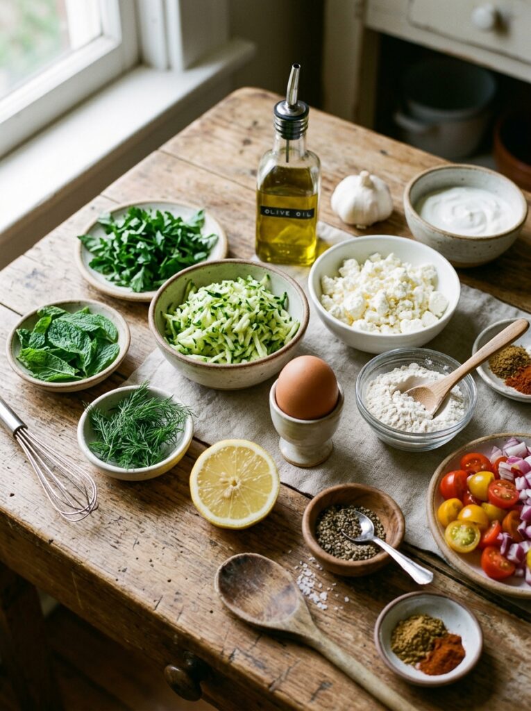 mediterranean zucchini feta breakfast fritters with yogurt sauce recipe 13 Ingredients for zucchini feta fr… 202605082022