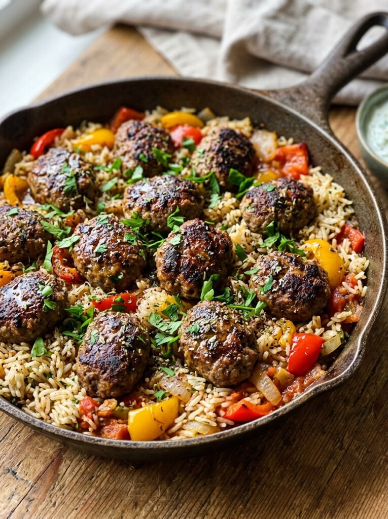 Mediterranean Beef Kofta Skillet with Peppers and Rice Recipe 12 Mediterranean Beef Kofta Skillet 202605142239