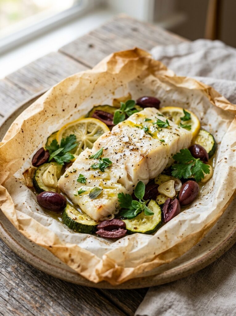 Mediterranean Baked Cod Packets with Zucchini and Olives Recipe 12 Mediterranean baked cod packets … 202605171639