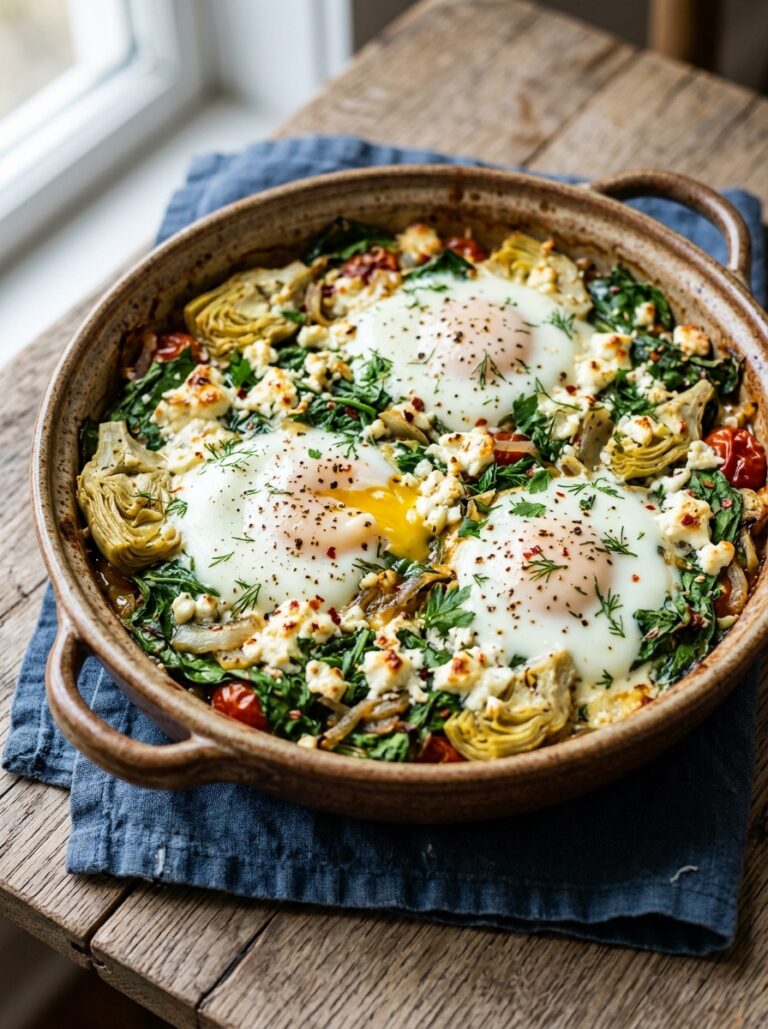 Mediterranean Baked Eggs with Artichokes Spinach and Feta Recipe 17 Mediterranean baked eggs recipe 202605101334