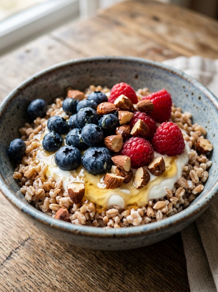 Mediterranean breakfast farro bowl 202605082001