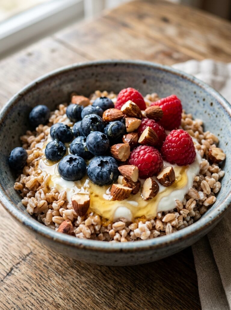 Mediterranean breakfast farro bowl 202605082001