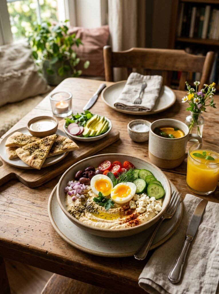 Mediterranean Breakfast Hummus Bowl with Eggs and Cucumbers Recipe 15 Mediterranean breakfast hummus b… 202605141130