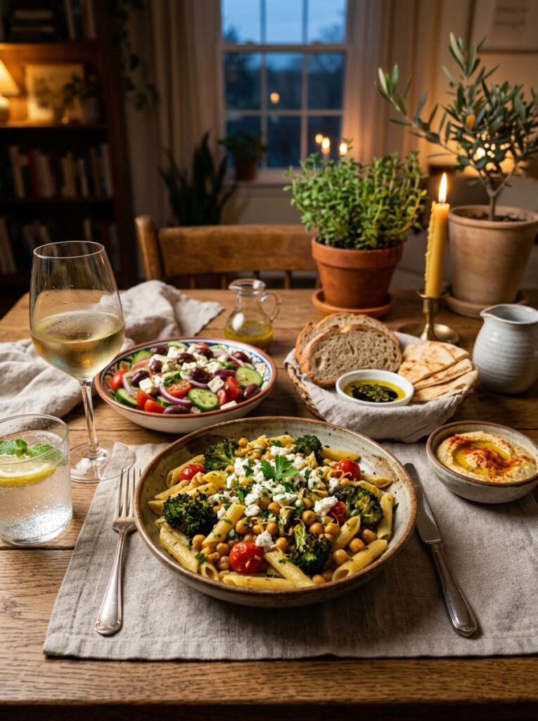 Mediterranean roasted broccoli chickpea pasta with feta recipe 15 Mediterranean broccoli chickpea … 202605101308