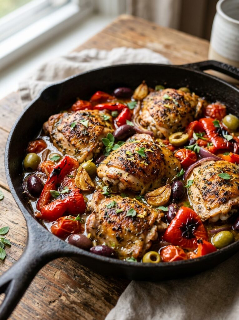 mediterranean roasted pepper chicken skillet with olives recipe 12 Mediterranean chicken skillet re… 202605241511