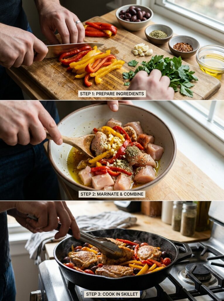 mediterranean roasted pepper chicken skillet with olives recipe 14 Mediterranean chicken skillet re… 202605241515