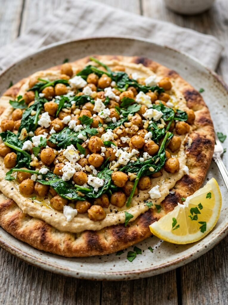Easy Mediterranean Chickpea Spinach Flatbread Recipe 12 Mediterranean chickpea spinach f… 202605081248