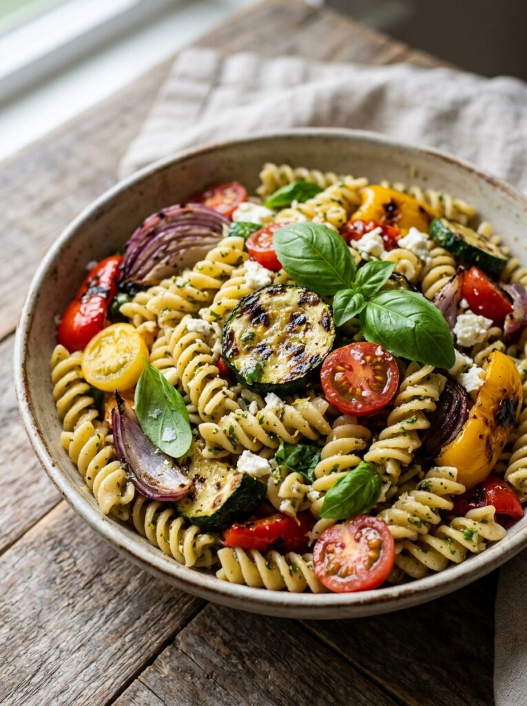 Mediterranean Grilled Veggie Pasta Salad with Basil Vinaigrette Recipe 12 Mediterranean grilled veggie pas… 202605311558