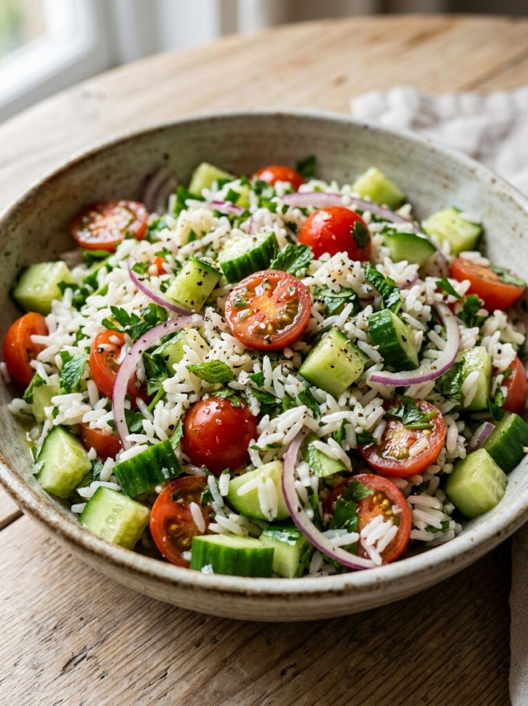 Mediterranean Rice Salad with Cucumbers Tomatoes and Herbs Recipe 12 Mediterranean rice salad recipe 202605062246