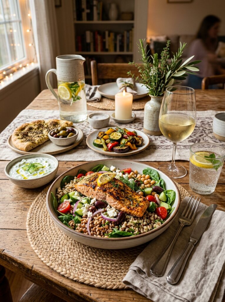 Mediterranean Grilled Salmon Grain Salad Recipe 15 Mediterranean salmon grain salad… 202605231520