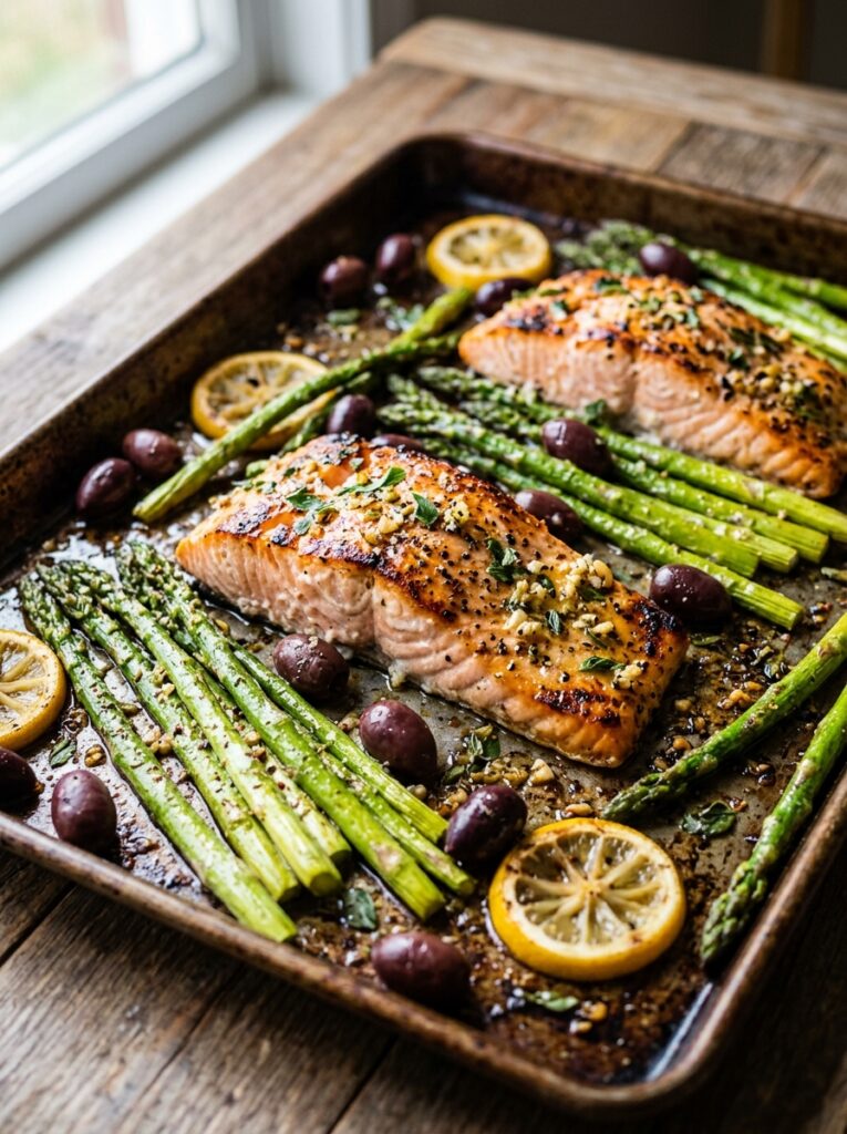 Mediterranean Sheet Pan Salmon with Asparagus and Olives Recipe 12 Mediterranean sheet pan salmon r… 202605141134