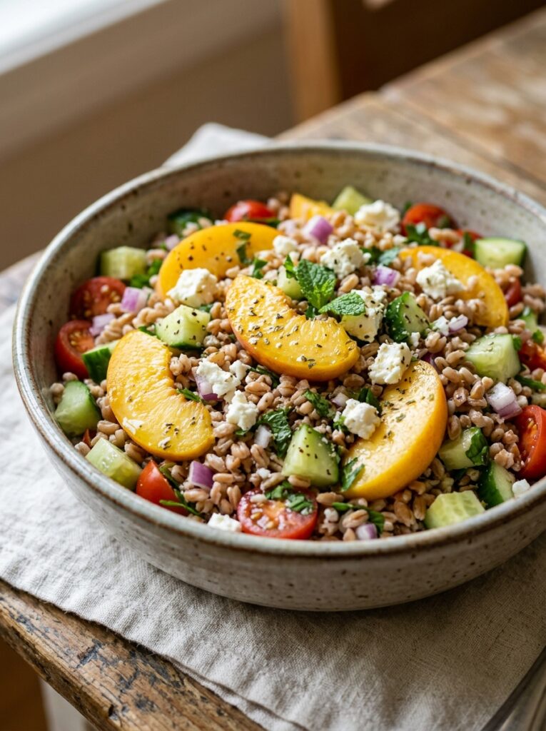 Mediterranean Summer Farro Salad with Peaches and Feta Recipe 12 Mediterranean summer farro salad 202605251407