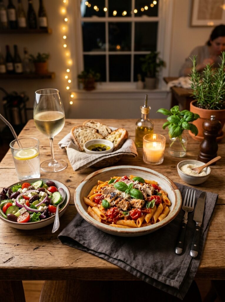 beginner mediterranean tomato basil chicken pasta recipe 15 Mediterranean tomato basil chick… 202605032147