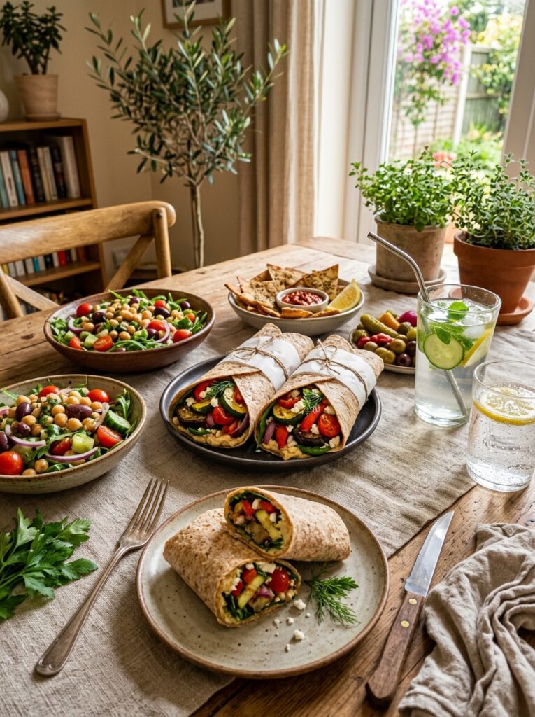 Mediterranean Roasted Veggie Hummus Wraps Easy Lunch Recipe 15 Mediterranean veggie hummus wrap… 202605211226