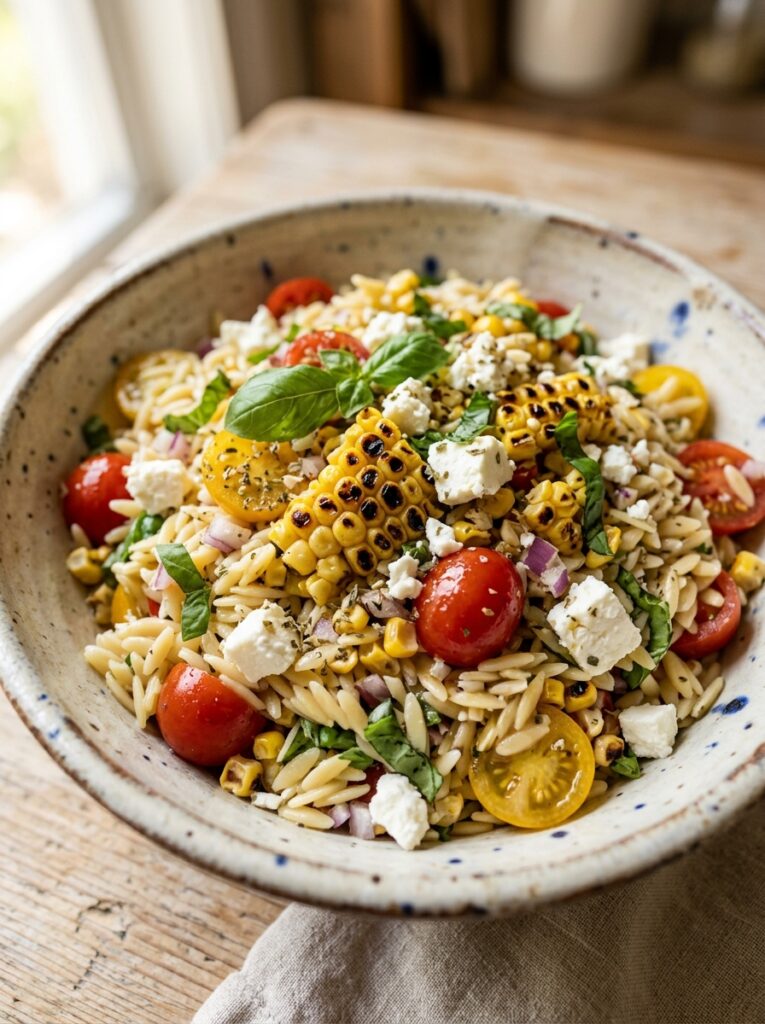 Mediterranean Grilled Corn and Tomato Orzo Salad Recipe 12 Orzo salad with corn tomatoes 202605171557