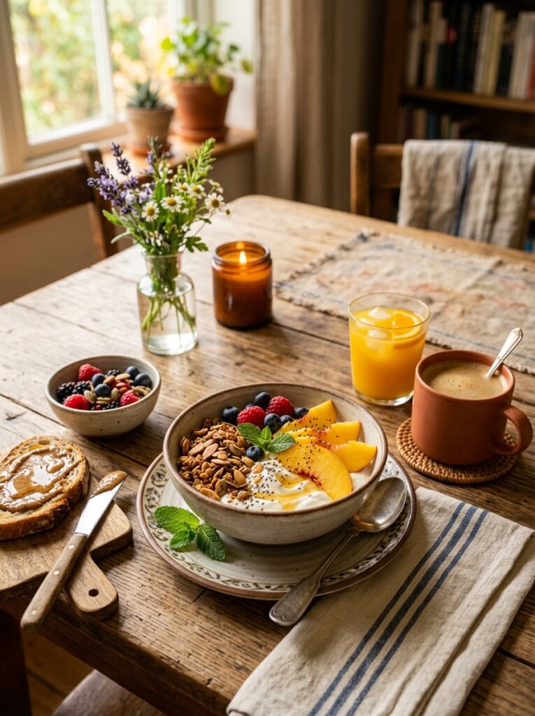 Mediterranean Peach Yogurt Breakfast Bowl with Granola Recipe 15 Peach Yogurt Breakfast Bowl Granola 202605101315