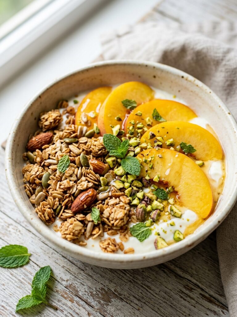 Mediterranean Peach Yogurt Breakfast Bowl with Granola Recipe 17 Peach yogurt breakfast bowl recipe 202605101315