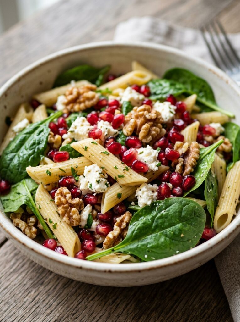 Pomegranate walnut spinach feta pasta salad 12 Pomegranate walnut spinach feta … 202606041727