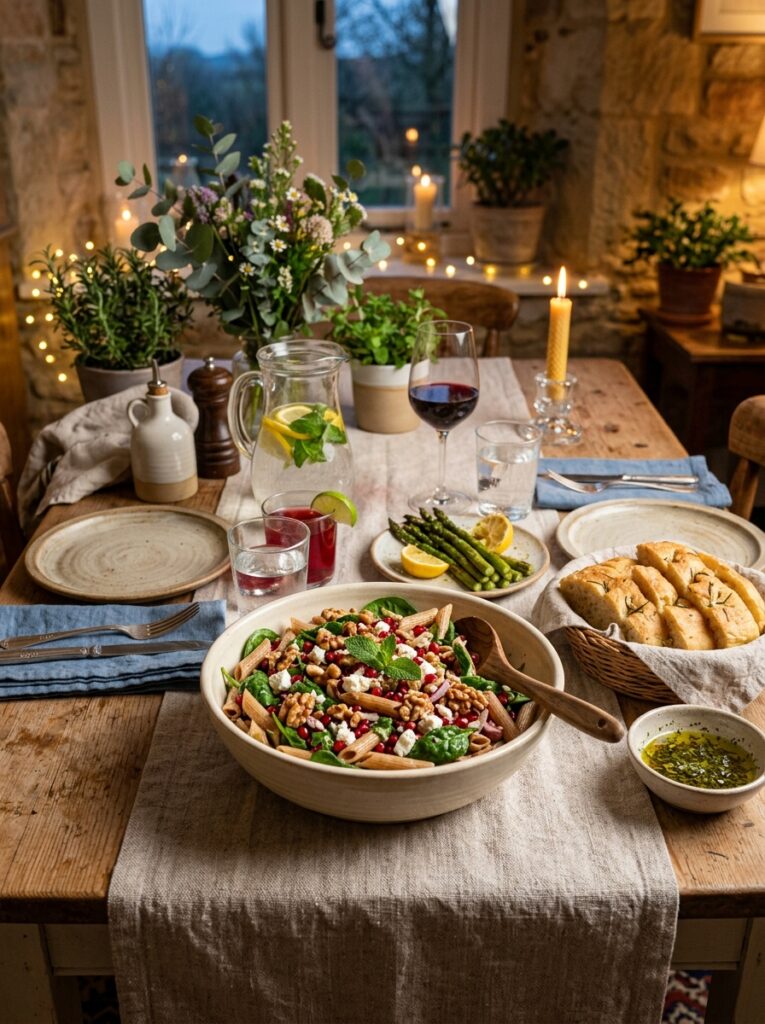Pomegranate walnut spinach feta pasta salad 15 Pomegranate walnut spinach pasta… 202606041727