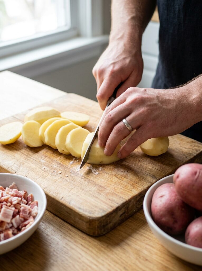 Potato salad bacon cooking process 202606091707