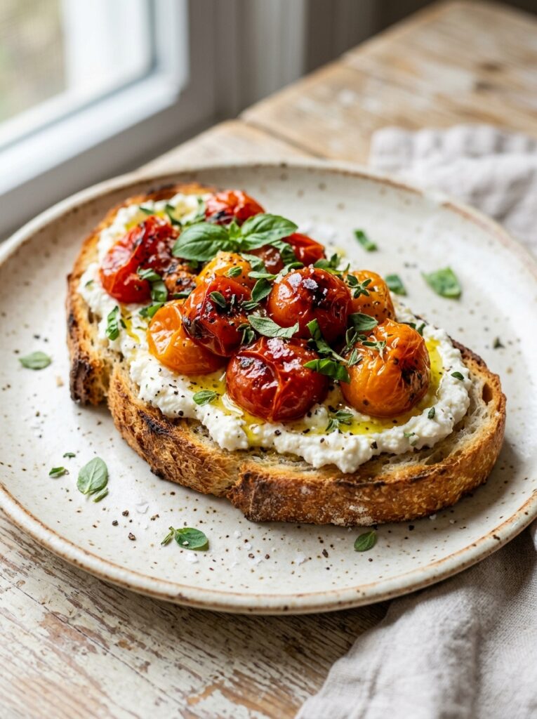 Mediterranean Ricotta Toast with Roasted Tomatoes and Herbs Recipe 12 Ricotta toast with tomatoes herbs 202605082014
