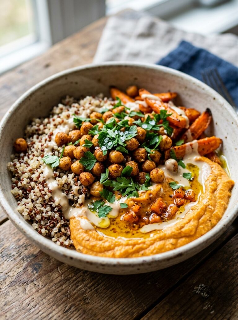 Roasted carrot hummus grain bowl 202605161242