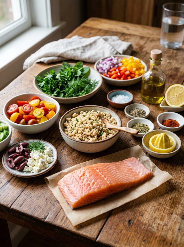 Easy Mediterranean Salmon Couscous Salad Recipe 13 Salmon couscous salad ingredient… 202605021649
