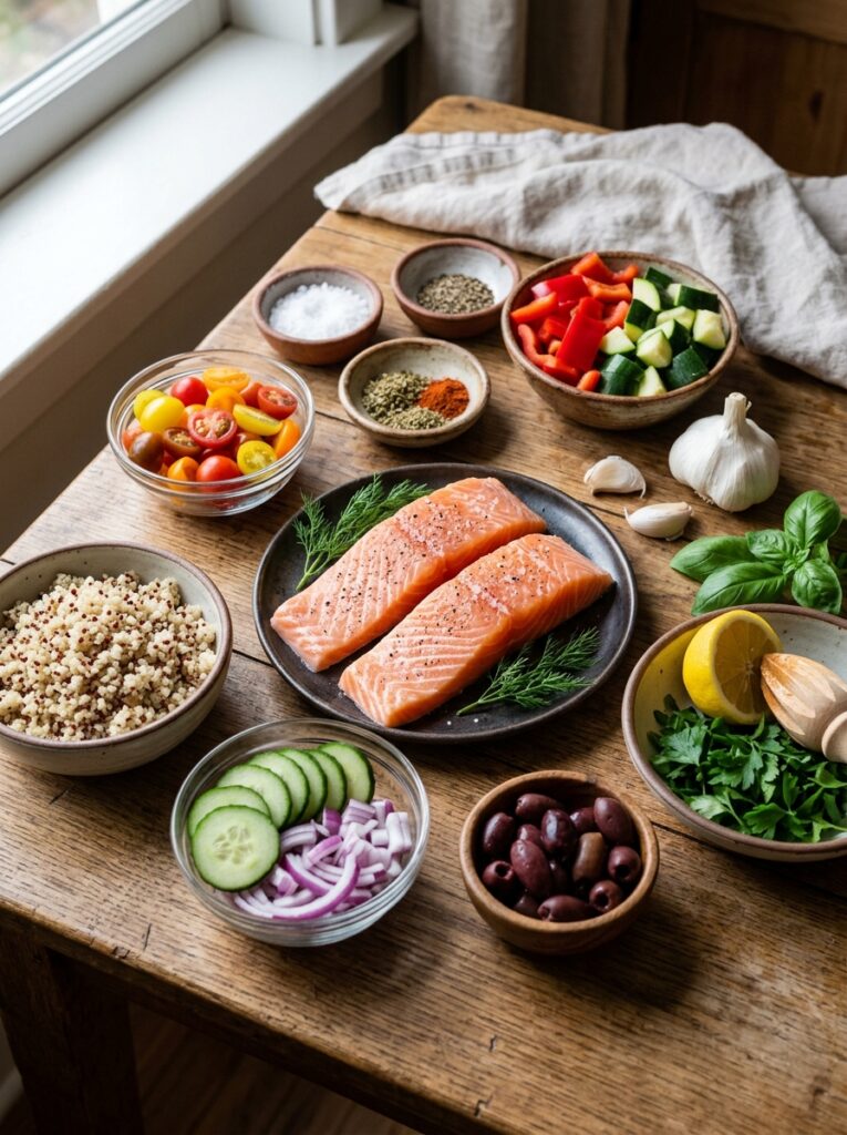 Mediterranean Grilled Salmon Grain Salad Recipe 13 Salmon grain salad ingredients a… 202605231520