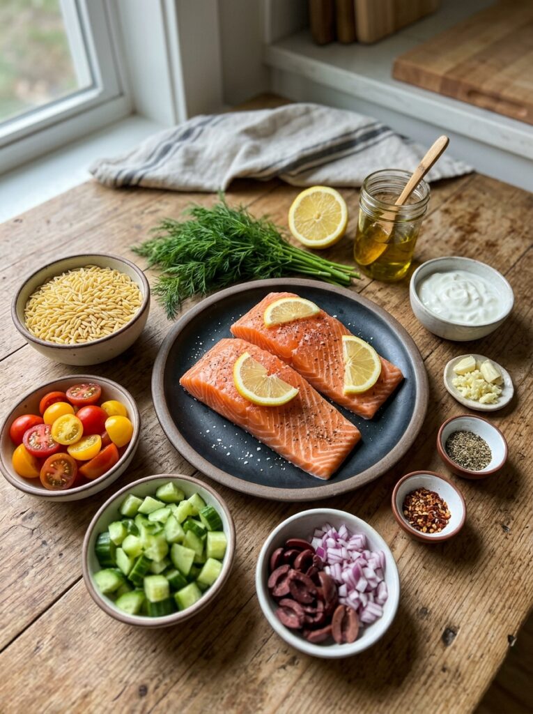 Mediterranean Salmon Orzo Salad with Dill Recipe 13 Salmon orzo salad ingredients ar… 202605121550