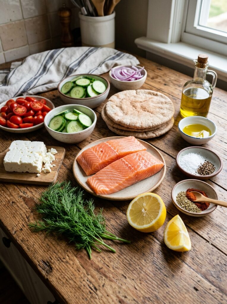 Salmon pita sandwich ingredients… 202605221905